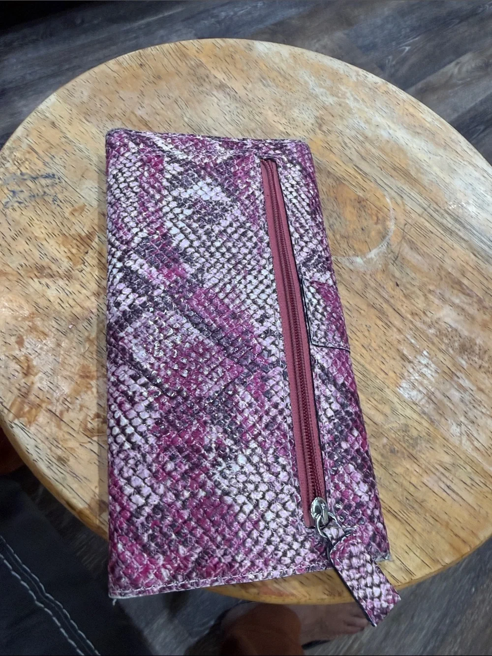 Pink Guess, Snake-Print Leather Clutch Wallet - Designer Style